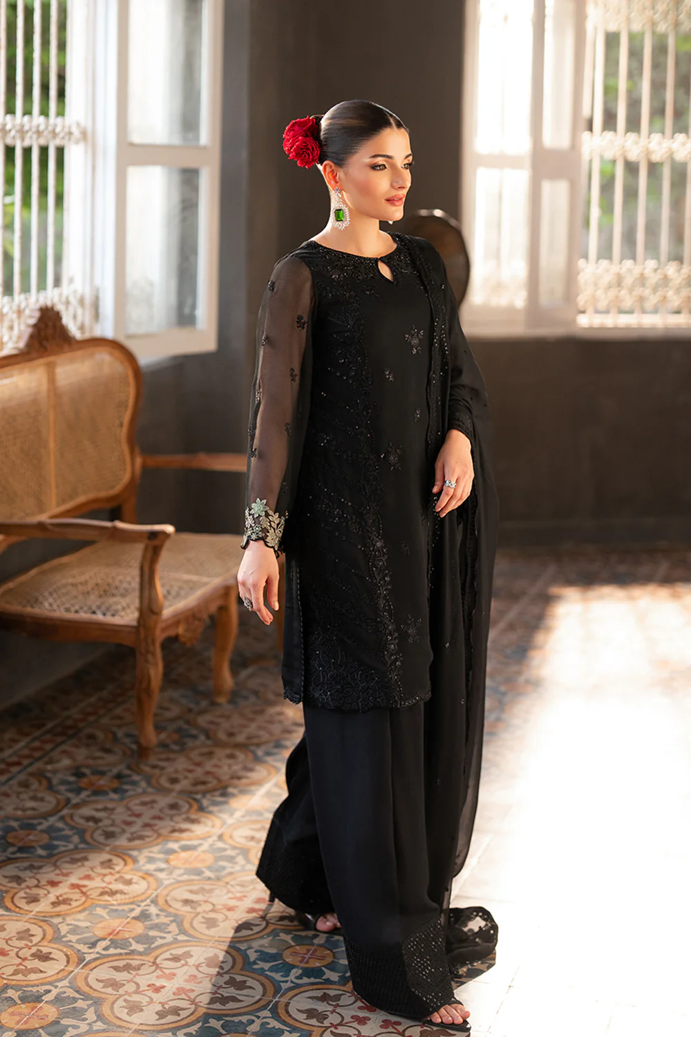 Azure Chiffon Embroidered Farshi Dress Latest Collection 2025