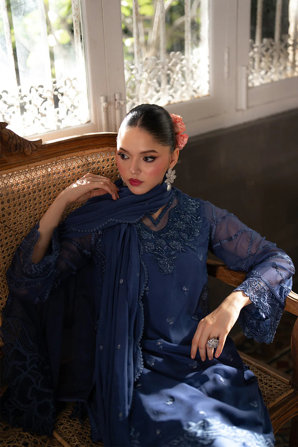Azure Chiffon Embroidered Farshi Dress Latest Collection 2025