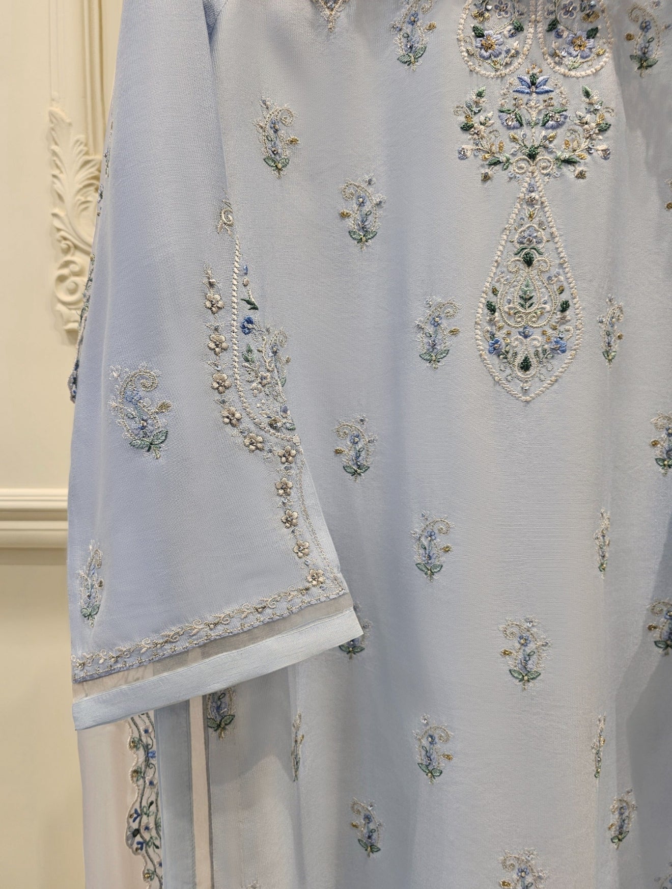Agha Noor 3 Piece- Pure Silk Net Embroidered Suit S111615