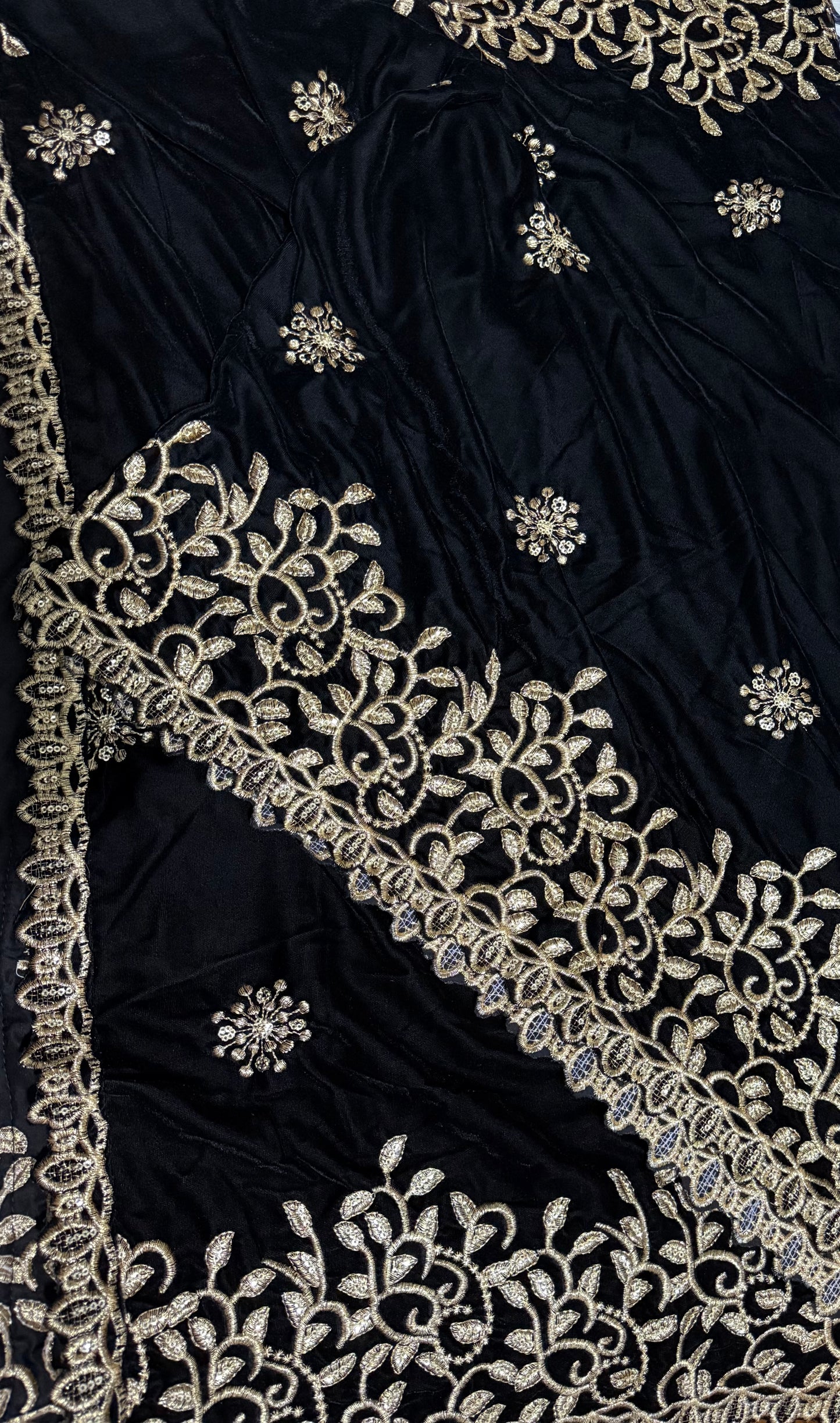 Velvet Zari Embroidered Shawl Black