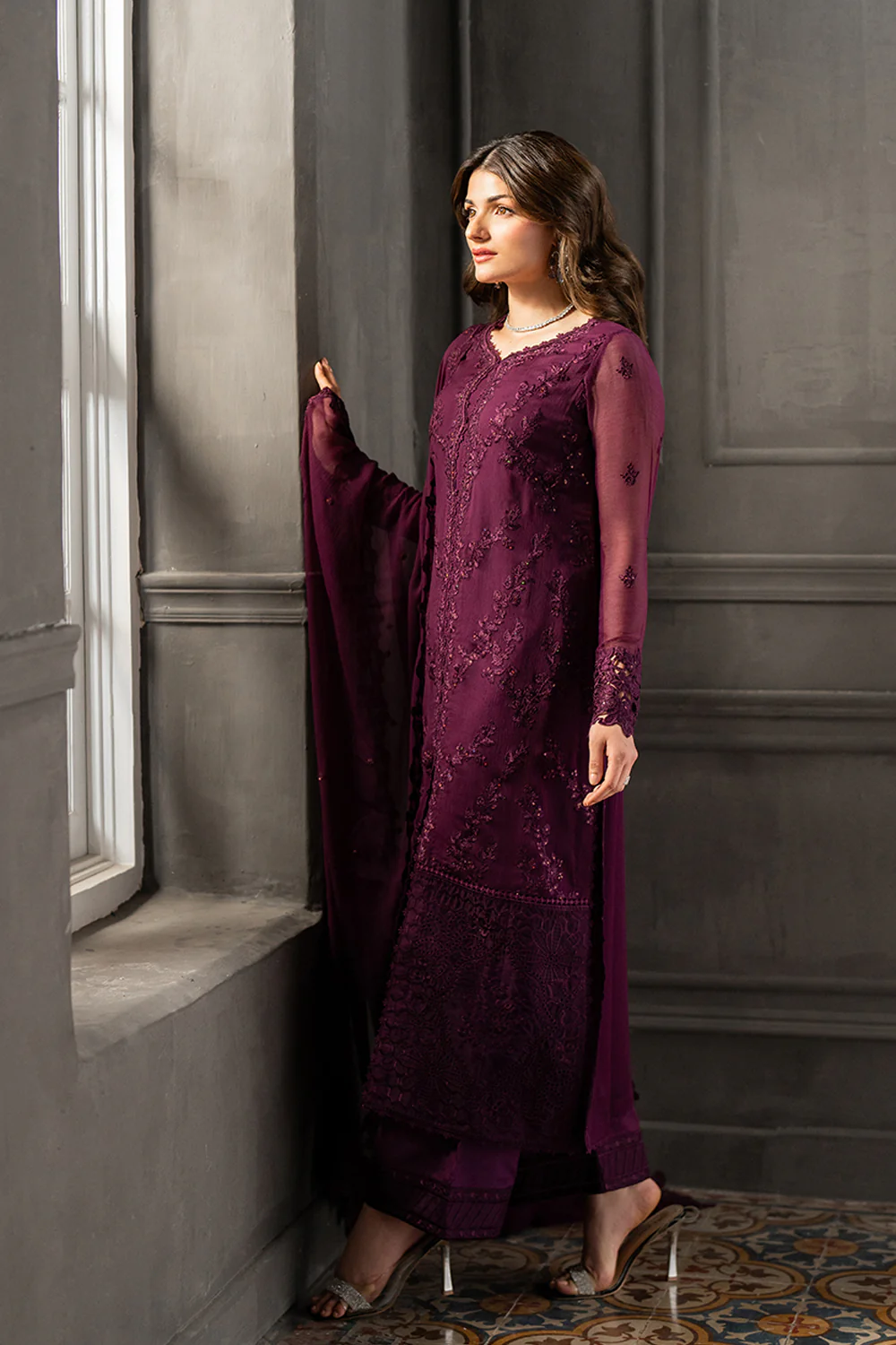 Azure Chiffon Embroidered Dress Latest Collection 2025