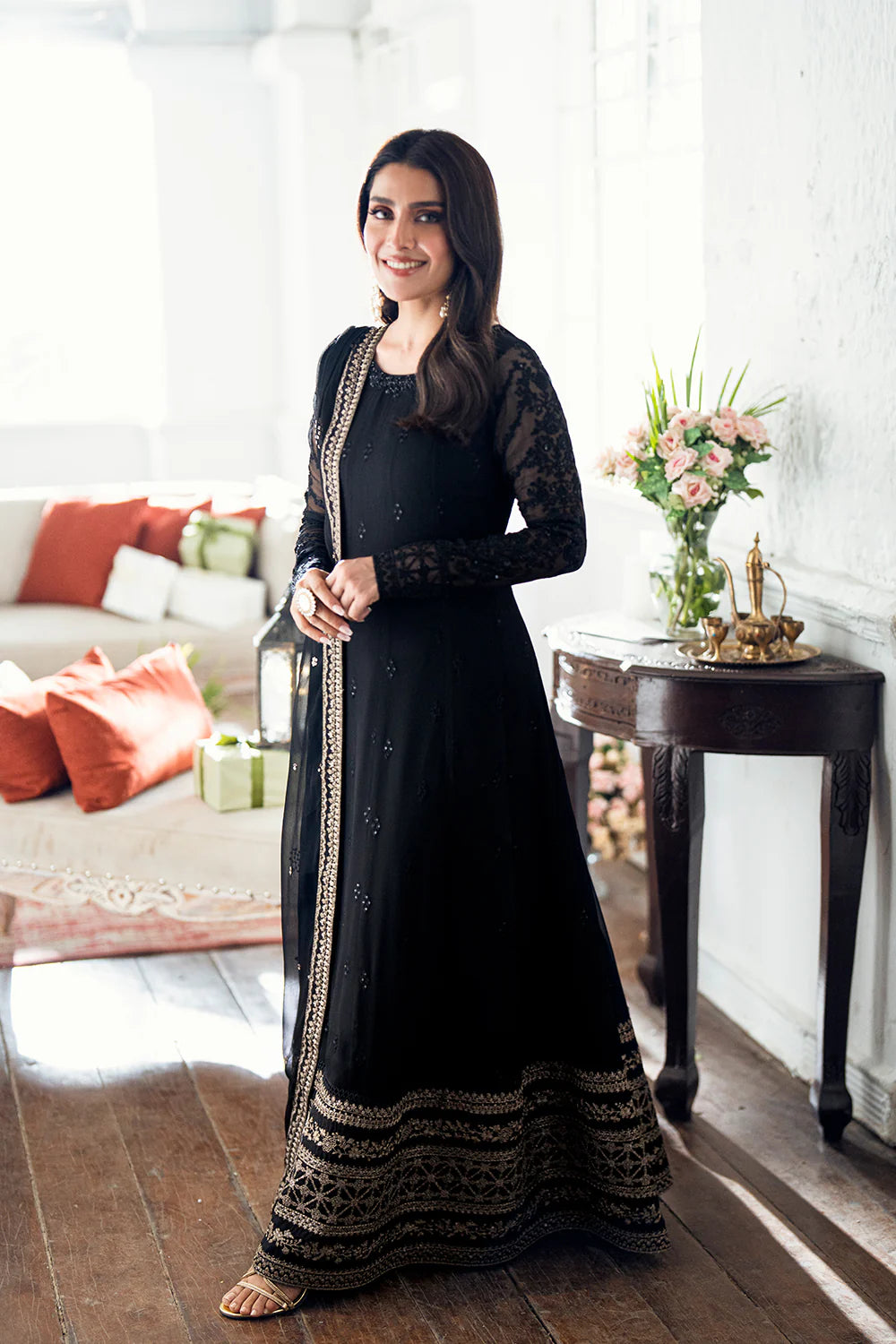 Azure Chiffon Embroidered Dress Latest Collection 2025