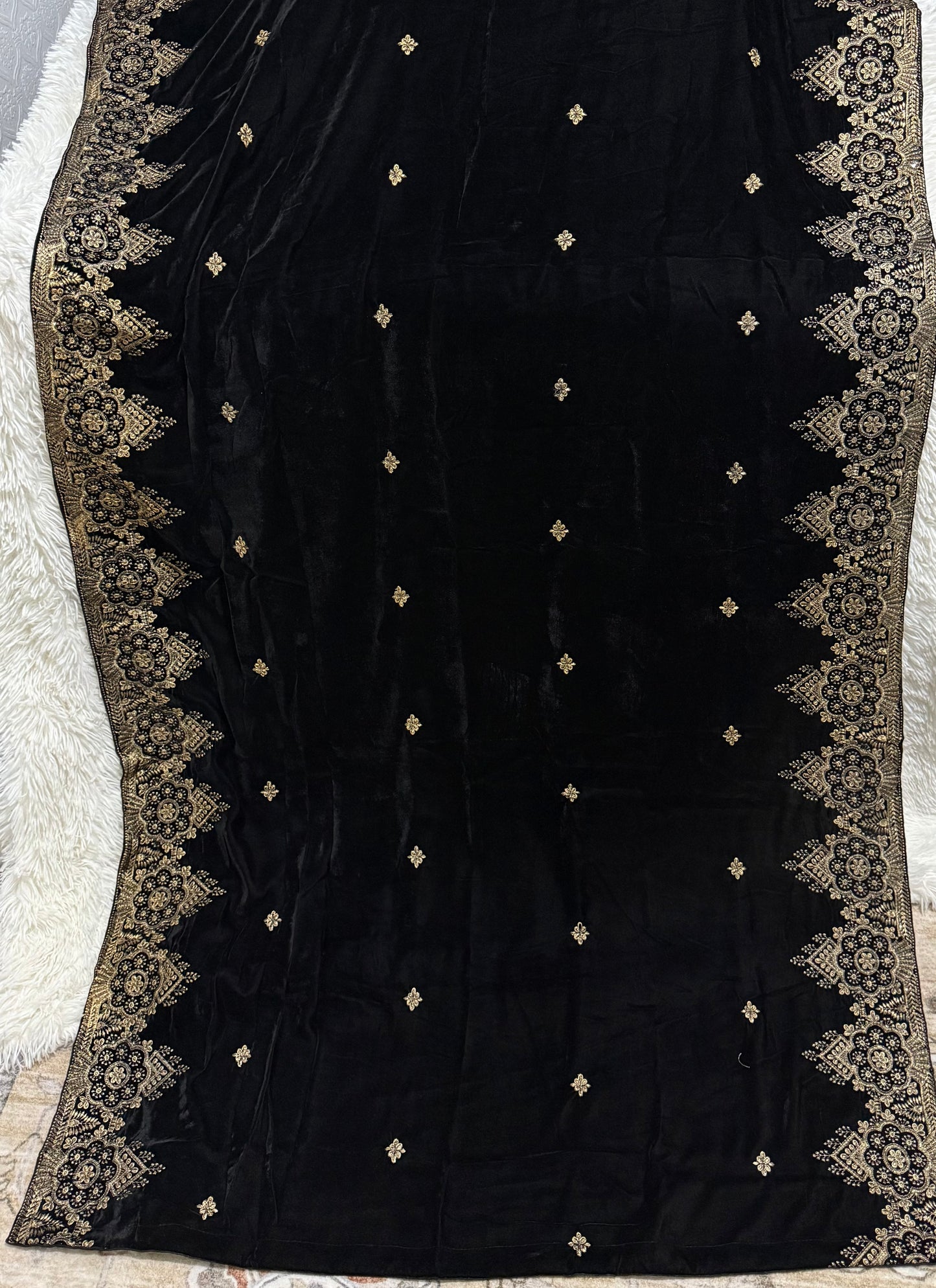 Velvet Zari Embroidered Shawl Black