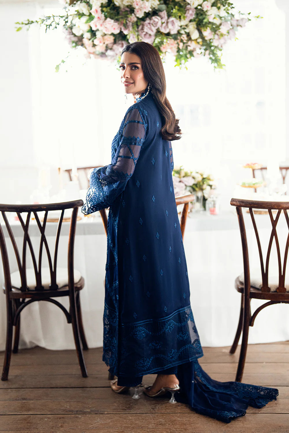 Azure Chiffon Embroidered Dress Latest Collection 2025