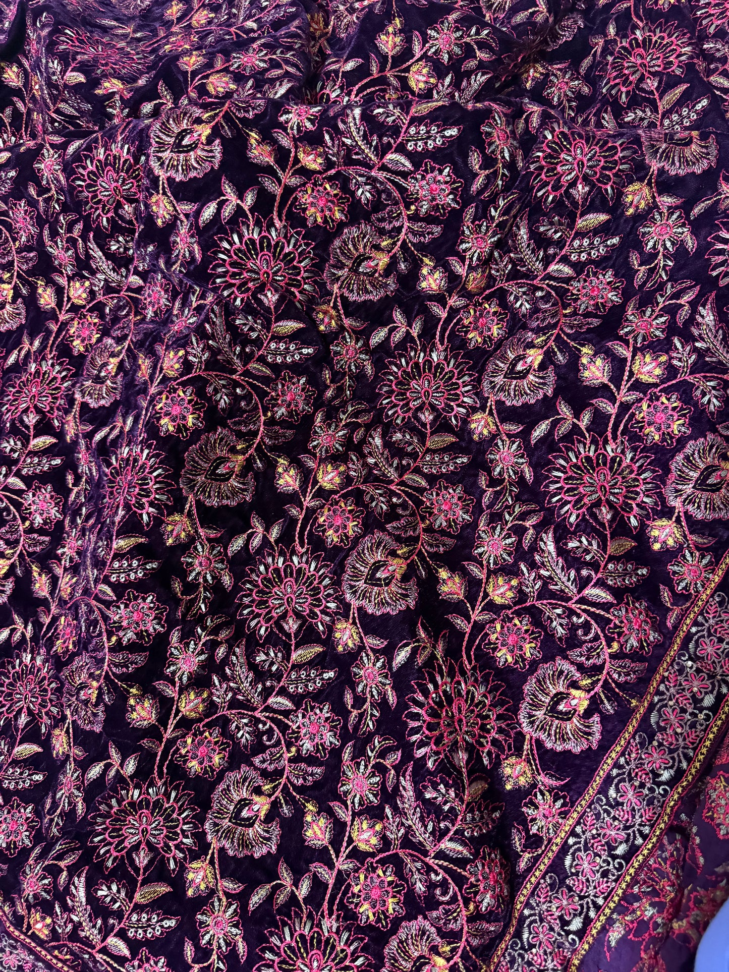 Velvet Heavily Embroidered Shawl Purple