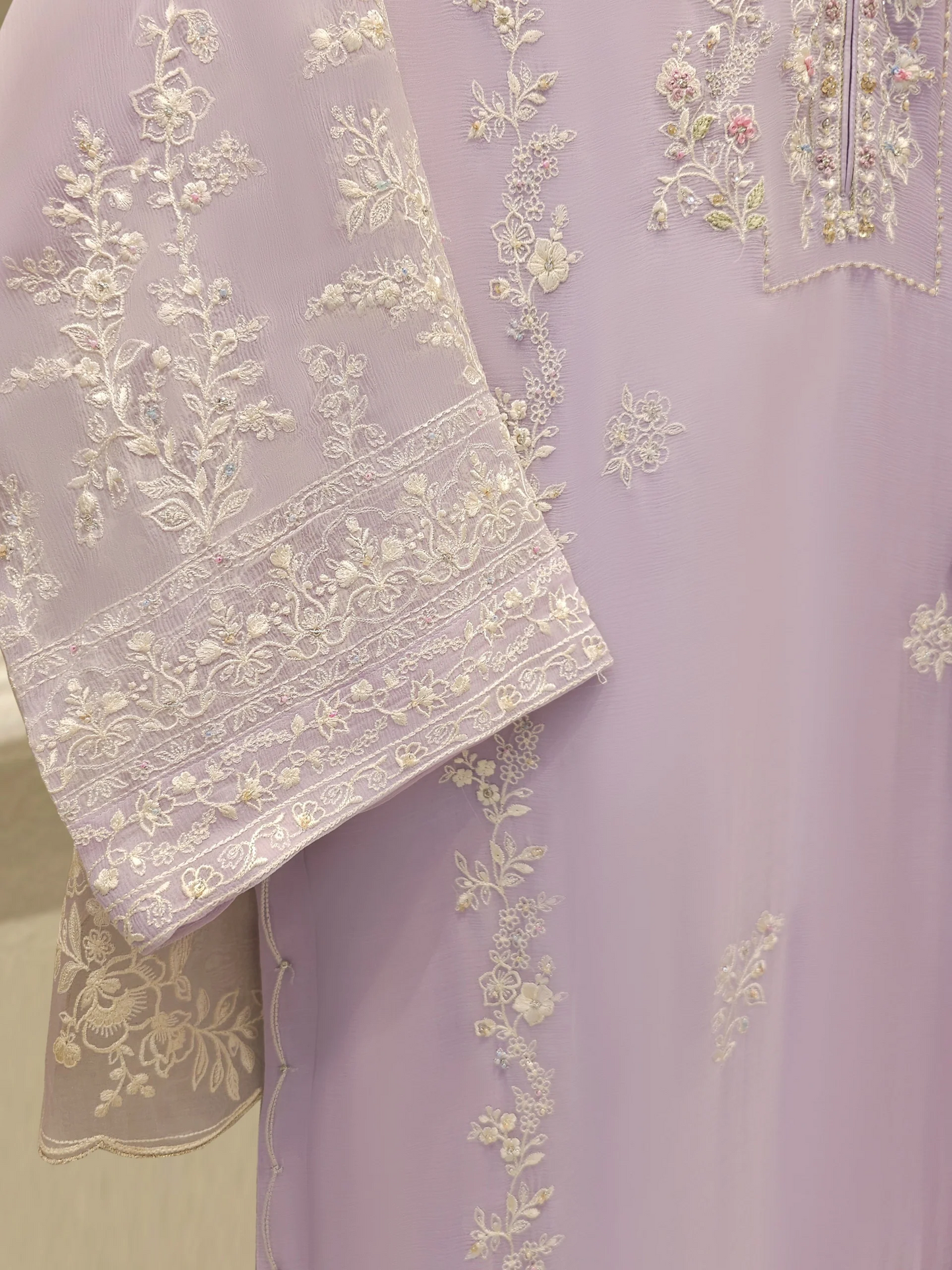 Agha Noor 3 Piece - Pure Chiffon Embroidered Dress S112023