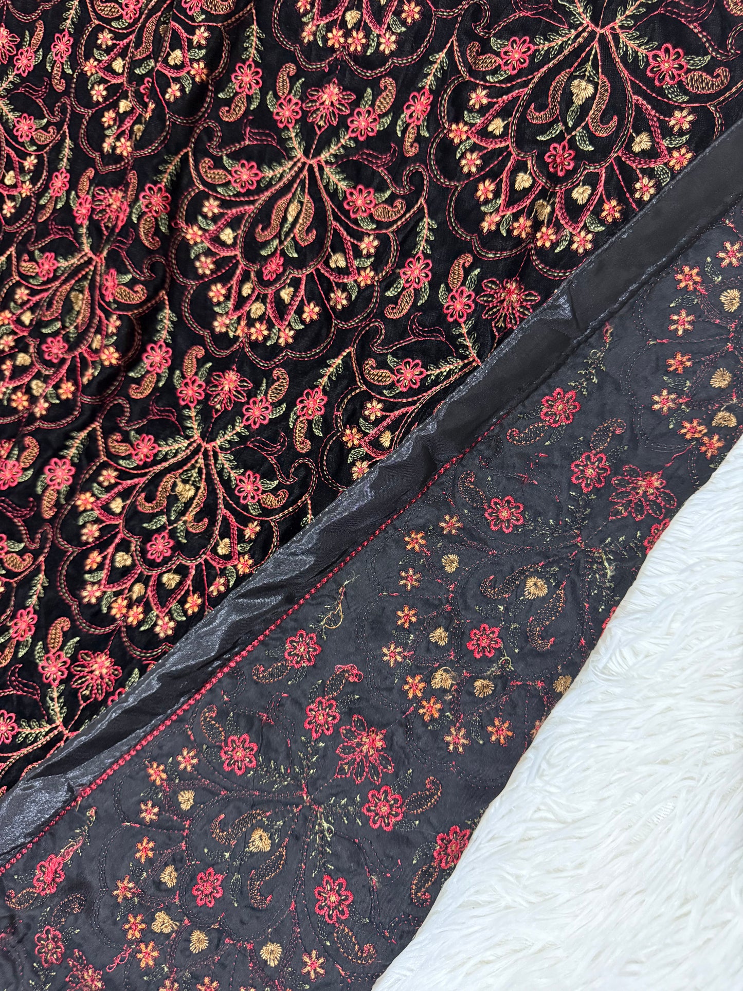 Velvet Heavily Embroidered Shawl Black