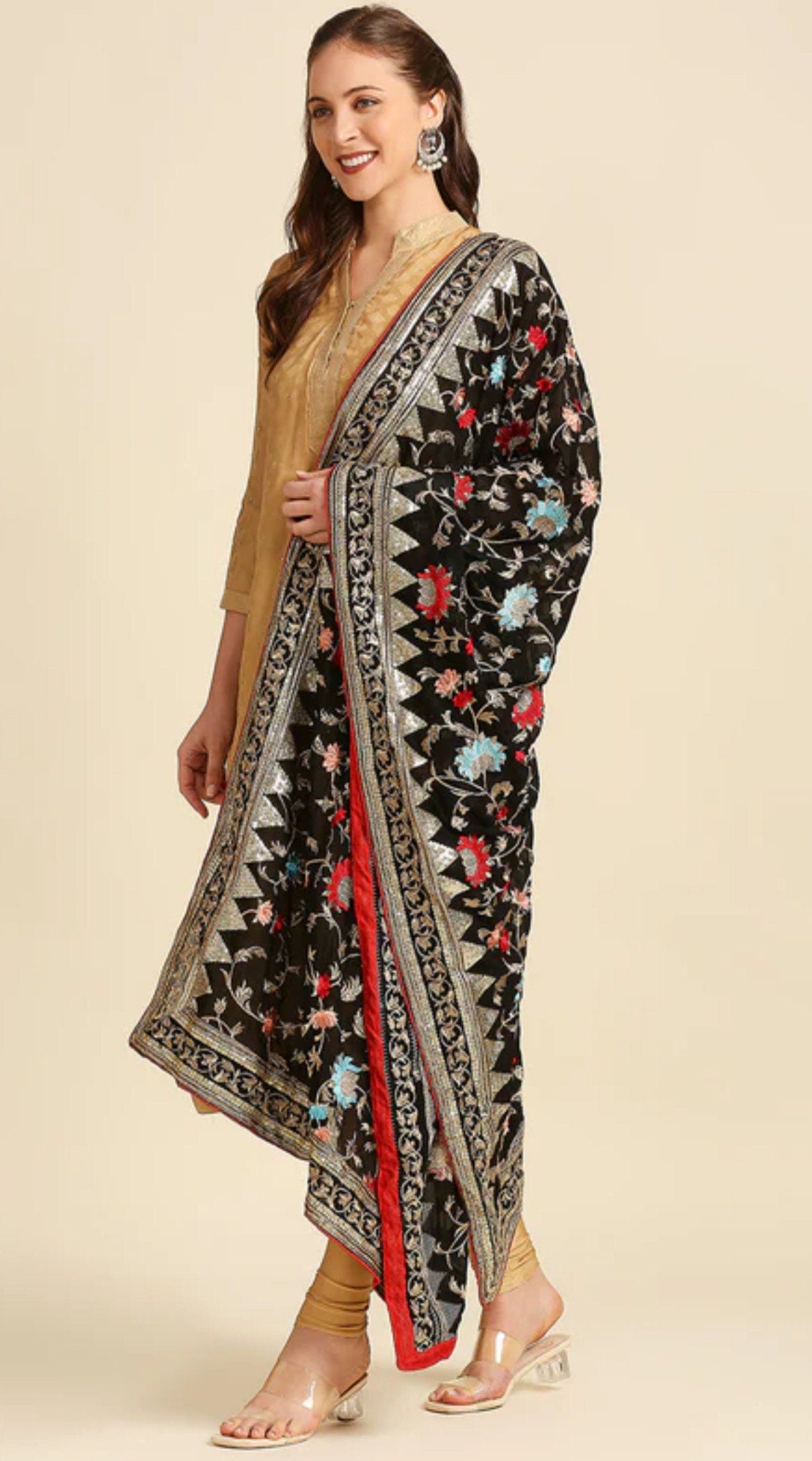 Georgette Heavily Zardosi Embroidered Dupatta