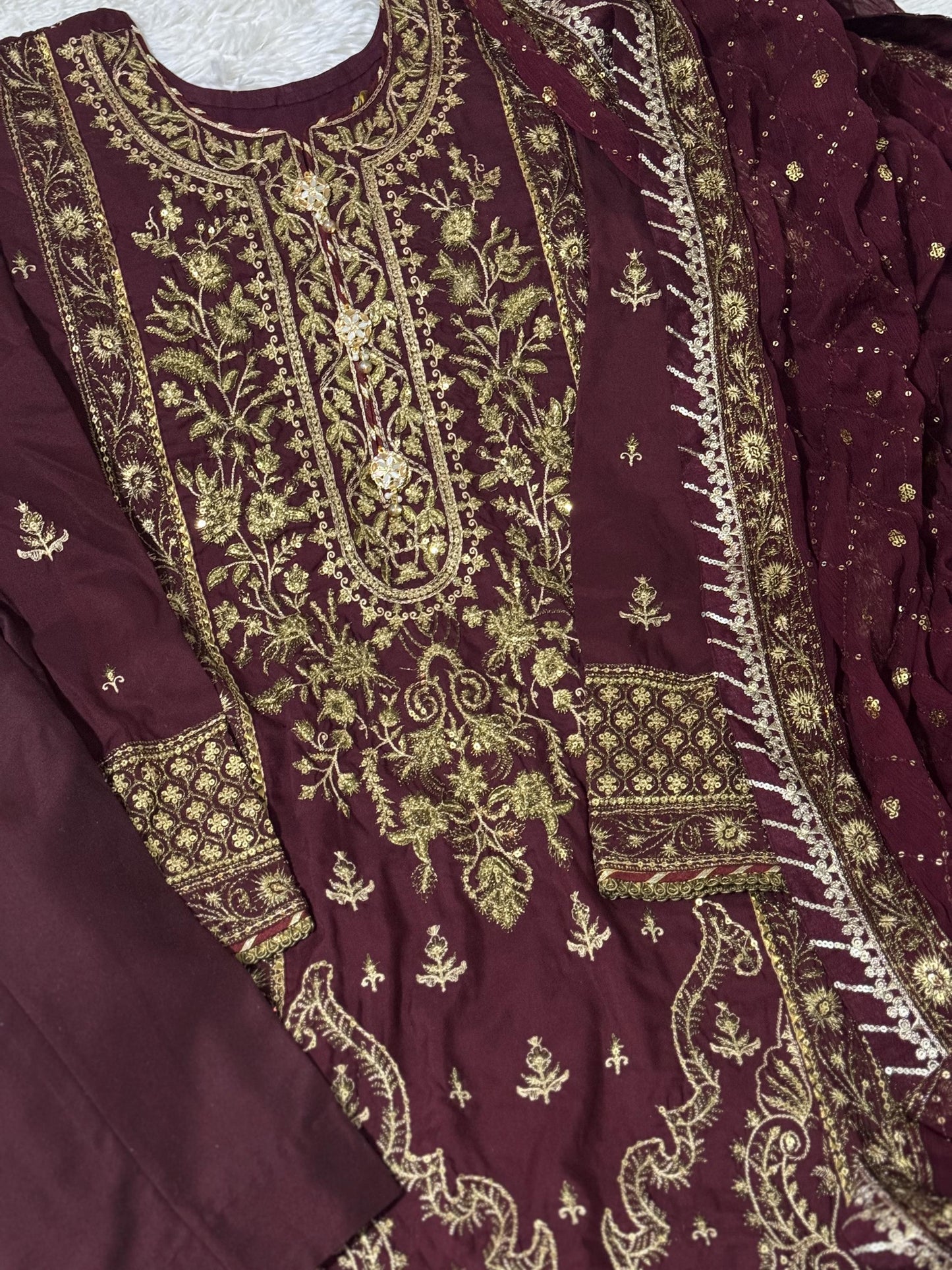 Asim Jofa Original Twisted Silk Embroidered Pakistani Designer Wear Size Large