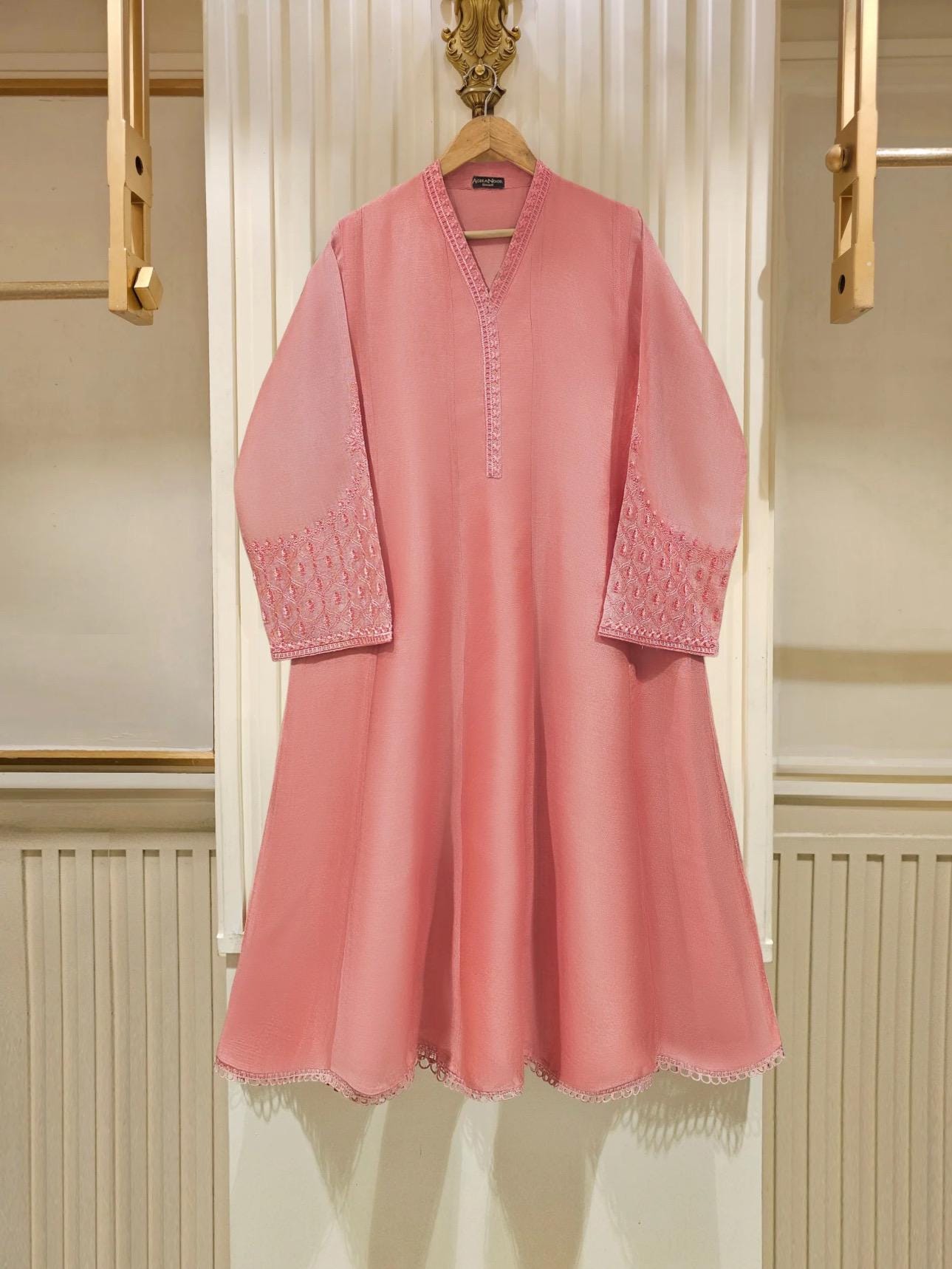 Agha Noor Dress Original 3 Piece Pure Cotton Net Dress Pink