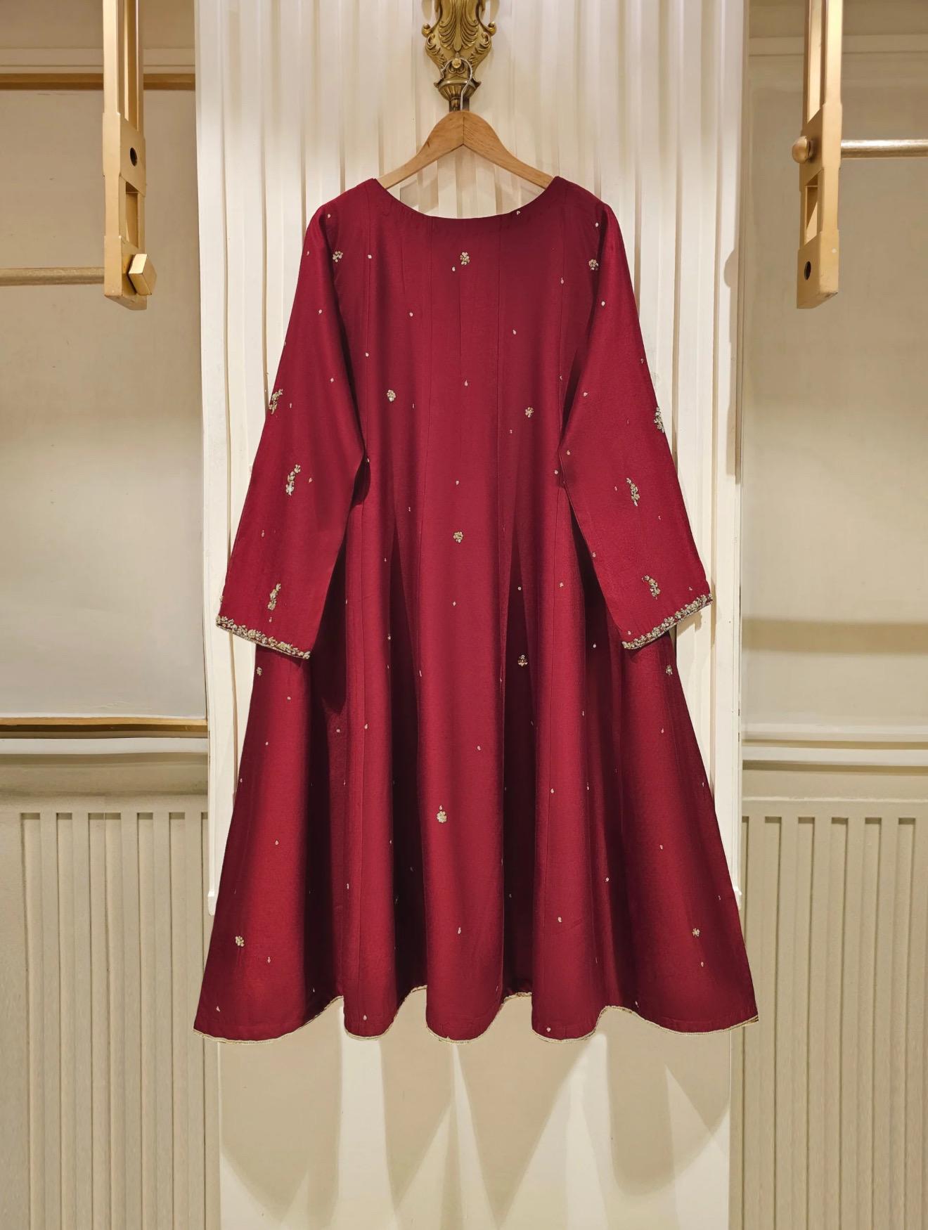 Agha Noor Dress Original 3 Piece Pure Cotton Net Dress Maroon