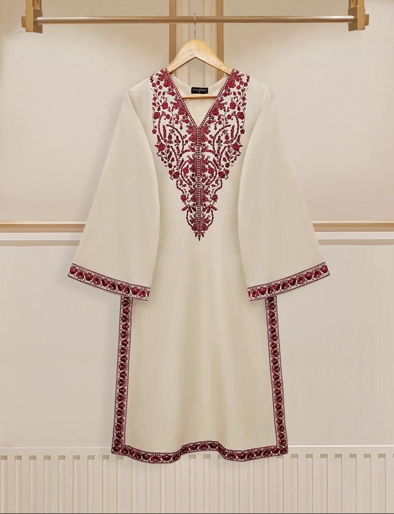 Agha Noor Original 3 Piece Cambric Embroidered Dress