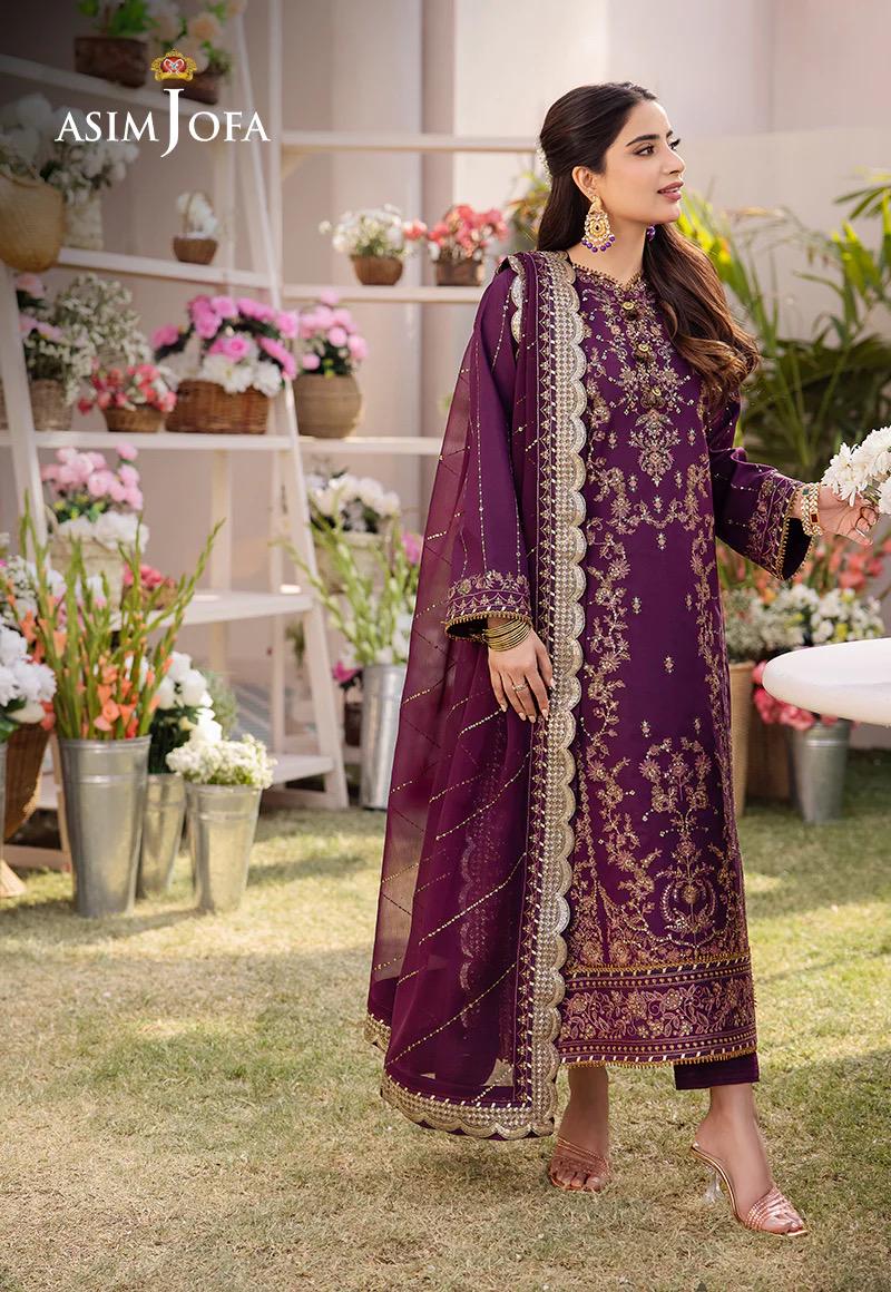 asim jofa purple dress AJLFF-01- Purple Embroidered Net Outfit By- Asim Jofa