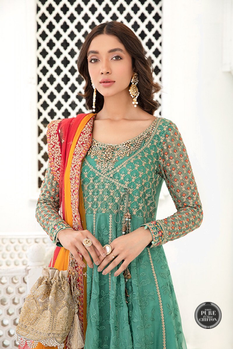 Maria B Chiffon Embroidered Dress