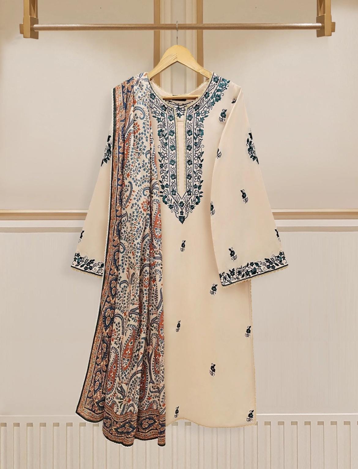 Agha Noor Cambric Cotton Embroidered Dress