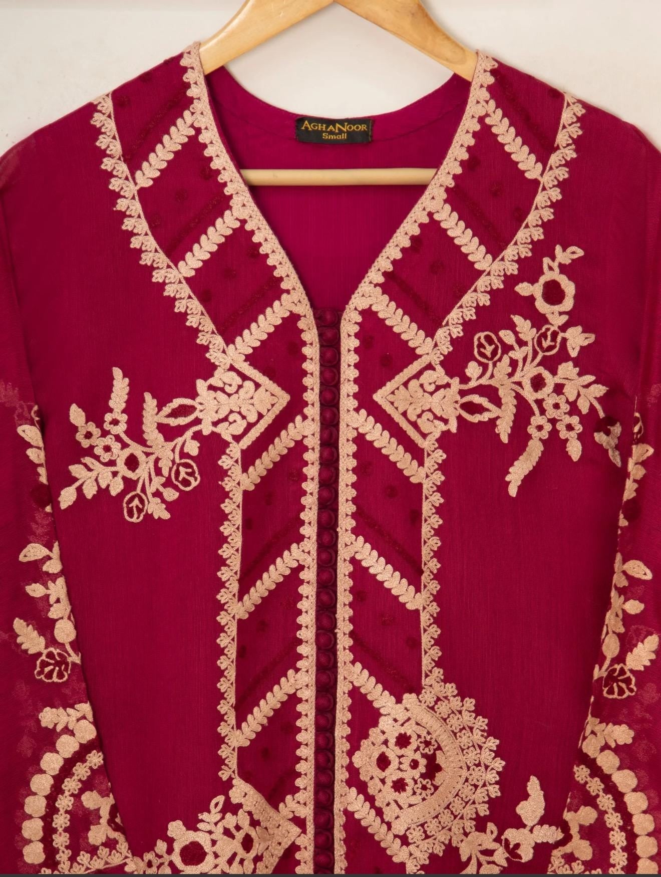Agha Noor Dress Original 3 Piece Farshi Shalwar Cotton Net Embroidered Dress