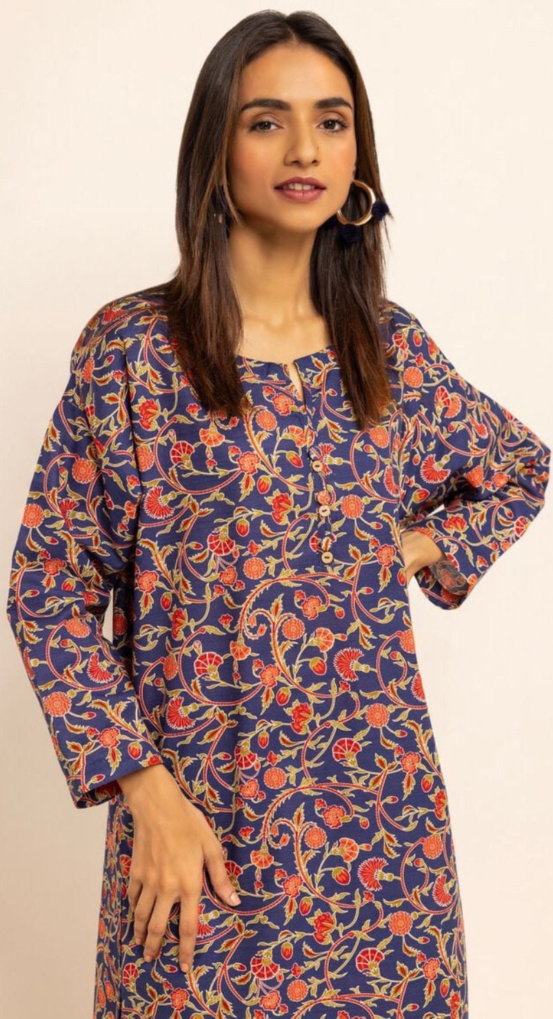 Khaadi Brand Original Khaddar Printed Kurta Shirt Pakistani Indian Designer Wear