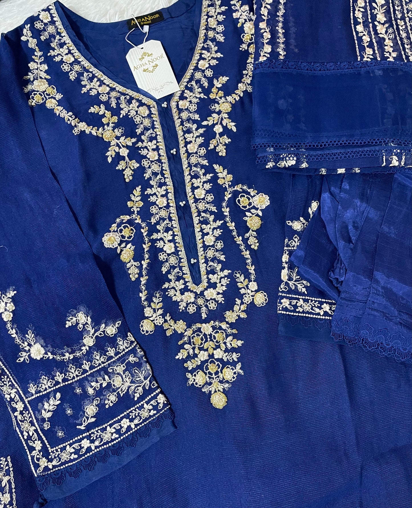 Agha Noor Dress Original 3 Piece Pure Cotton Net