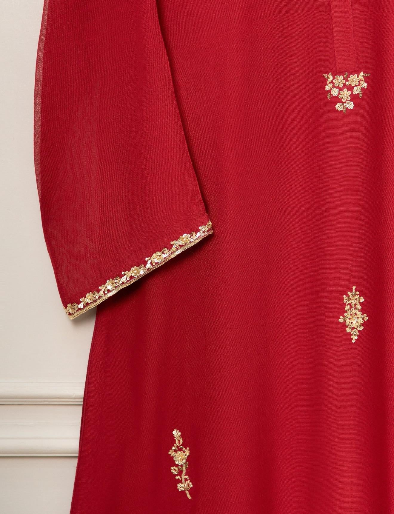 3 Piece - Pure Cotton Net Embroidered Dress S111325