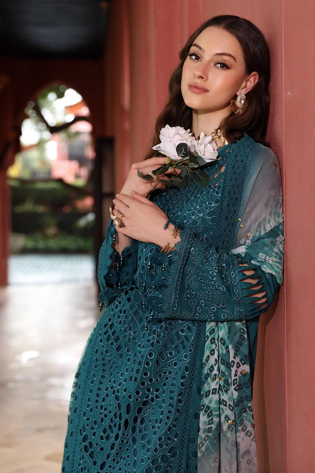 Nureh Embroidered Chikankari Lawn 3 Piece Dress With Mukesh Work Dupatta Pakistani Indian Bangladeshi Designer Ready To Wear
