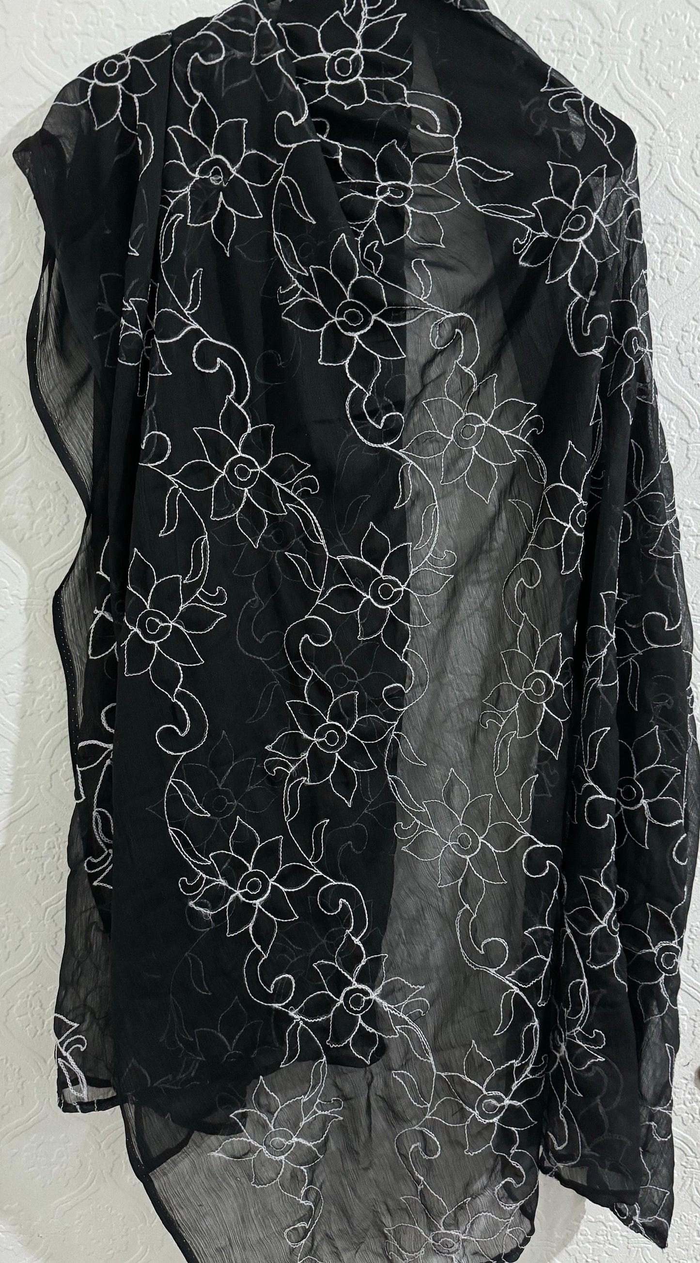 Chiffon Embroidered Dupatta Black & White
