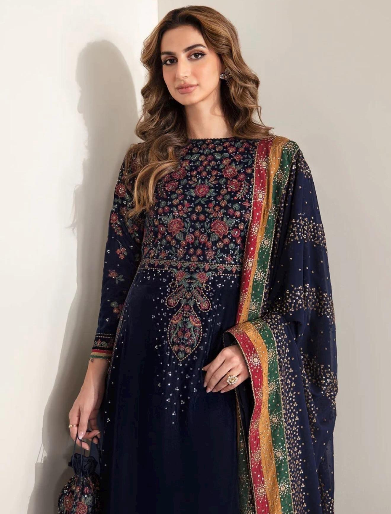 Jazmin Velvet 3 Piece Embroidered Dress