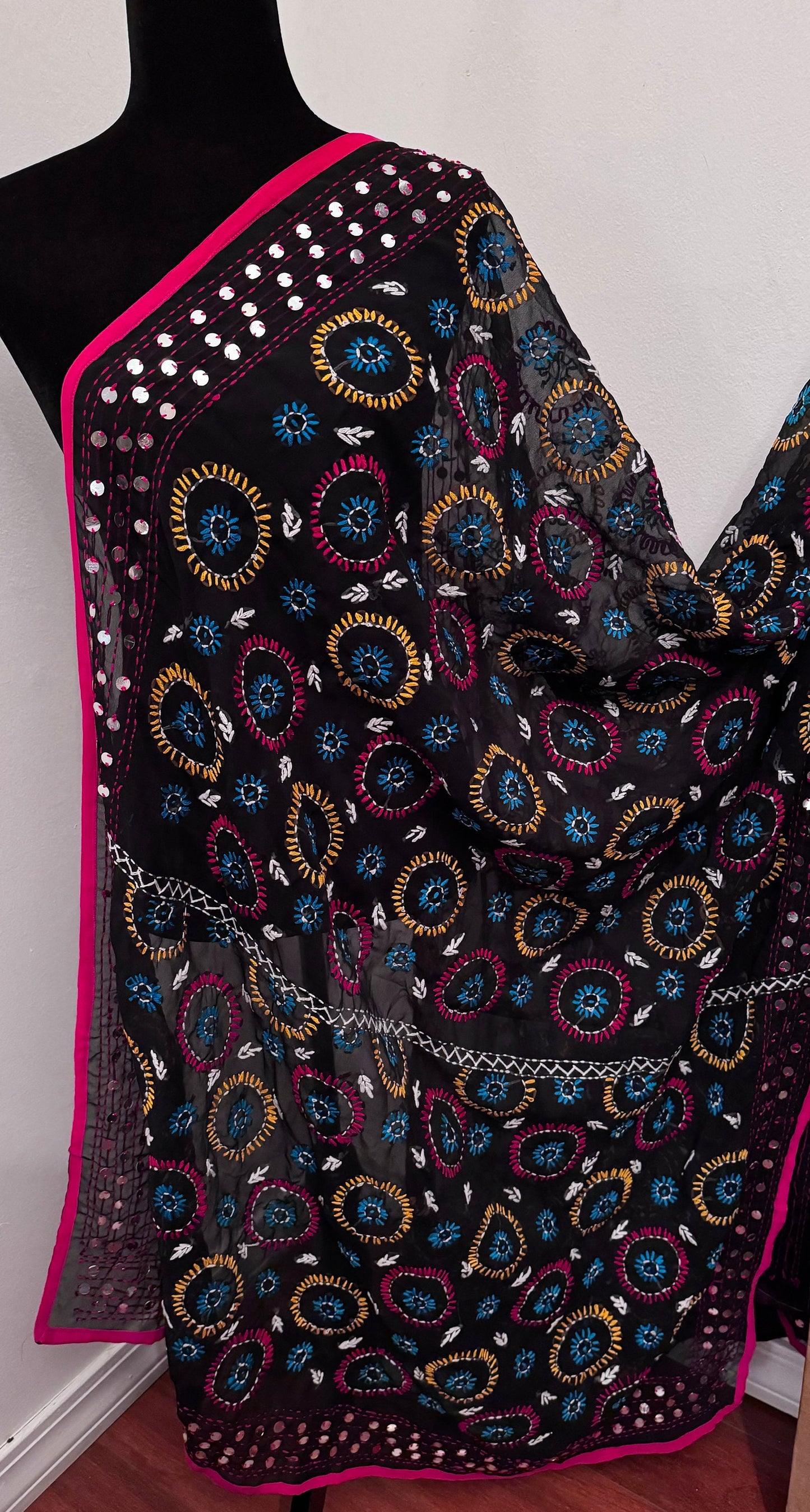 Phulkari Hand Work Embroidered Georgette Dupatta Traditional Wear