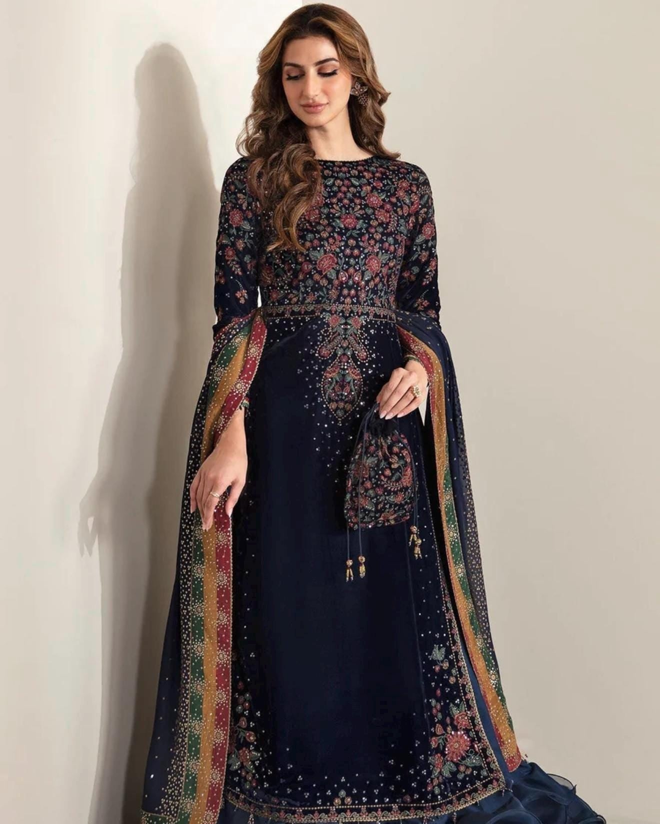 Jazmin Velvet 3 Piece Embroidered Dress