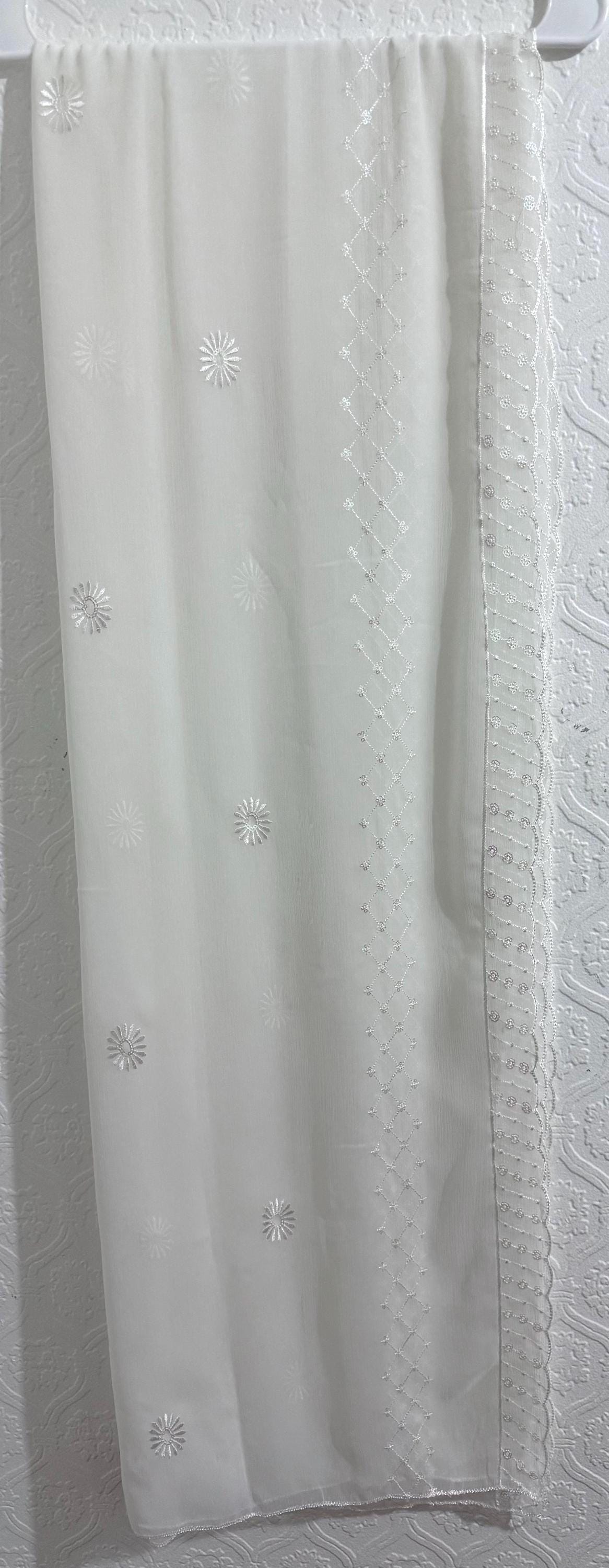 Pure Chiffon Sequins Embroidered Dupatta White