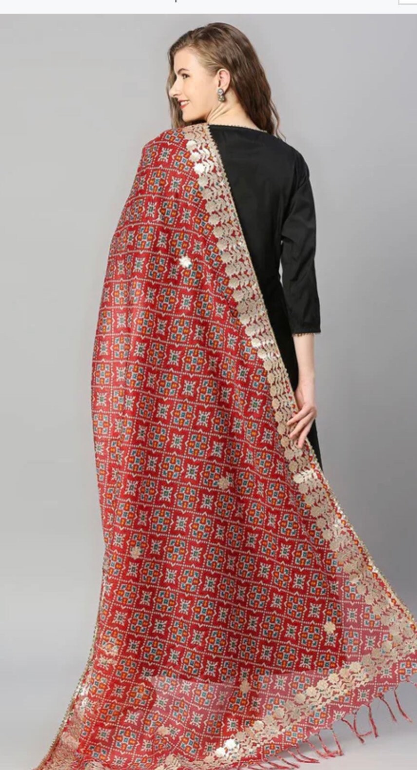 Printed Kota Cotton Dupatta With Gotta Patti Border Indian Dupatta