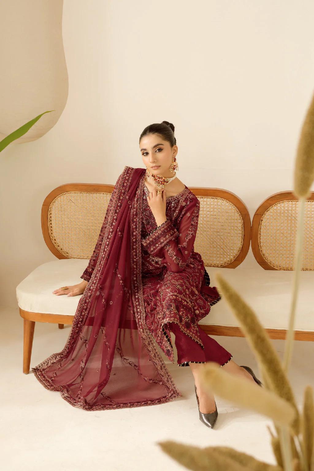 Chiffon Embroidered 3 Piece Stitched Dress Pakistani Designer Wear