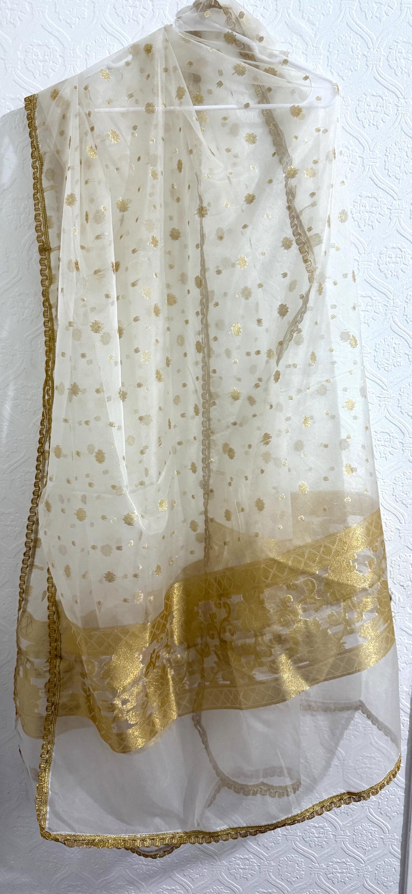 Pure Organza Dupatta Offwhite & Gold