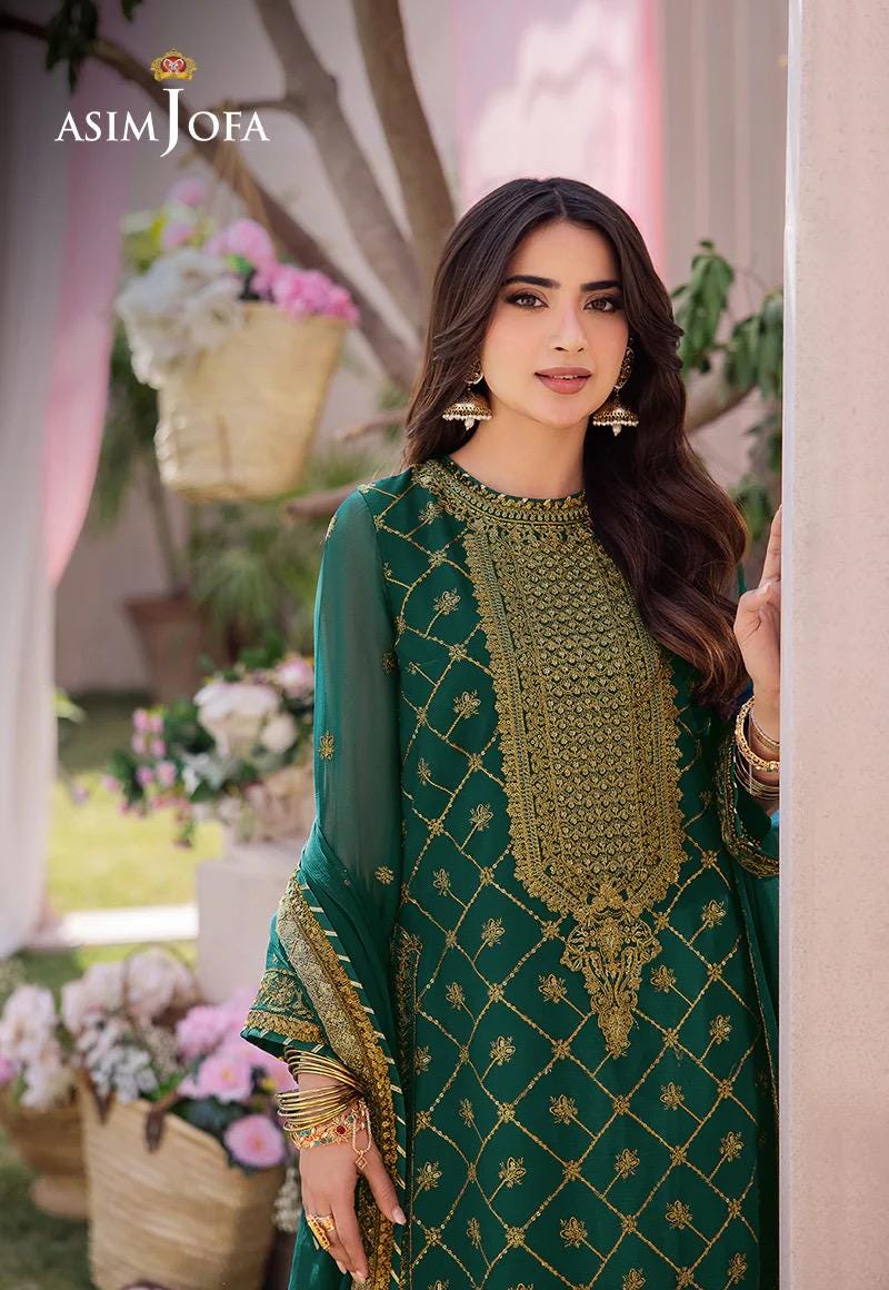 Asim Jofa Original Chiffon Embroidered Pakistani Designer Wear Size Medium