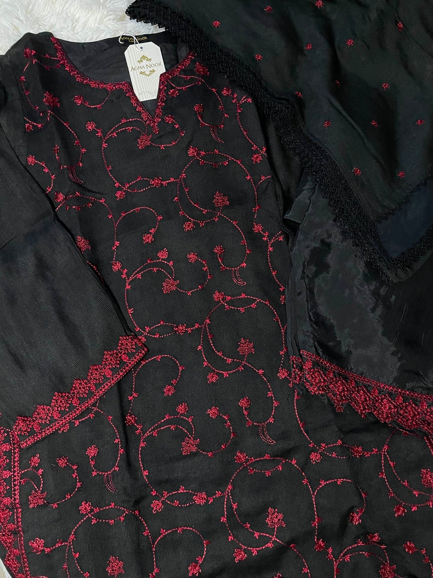 Agha Noor Pure Cotton Net Embroidered Dress