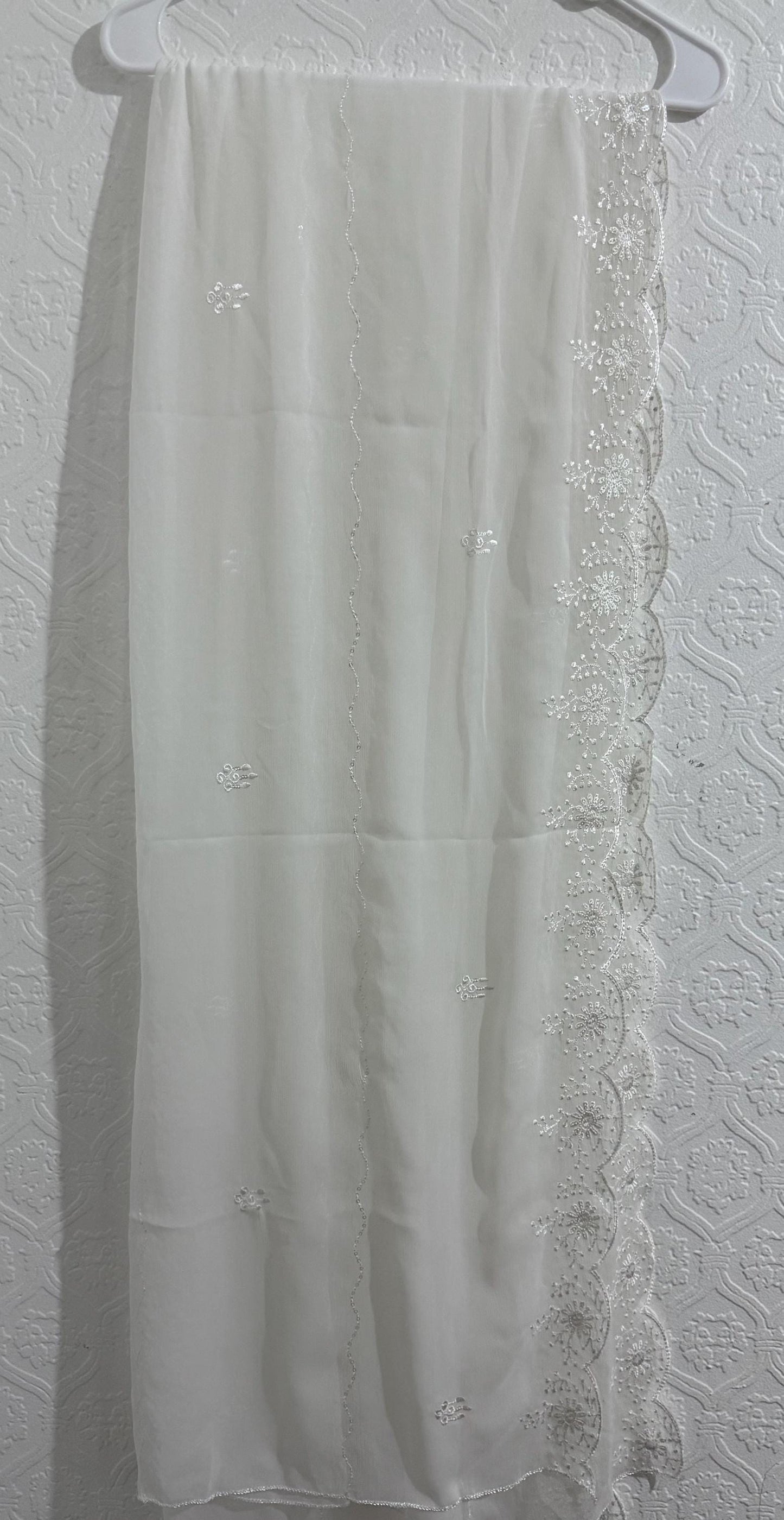 Pure Chiffon Sequins Embroidered Dupatta White