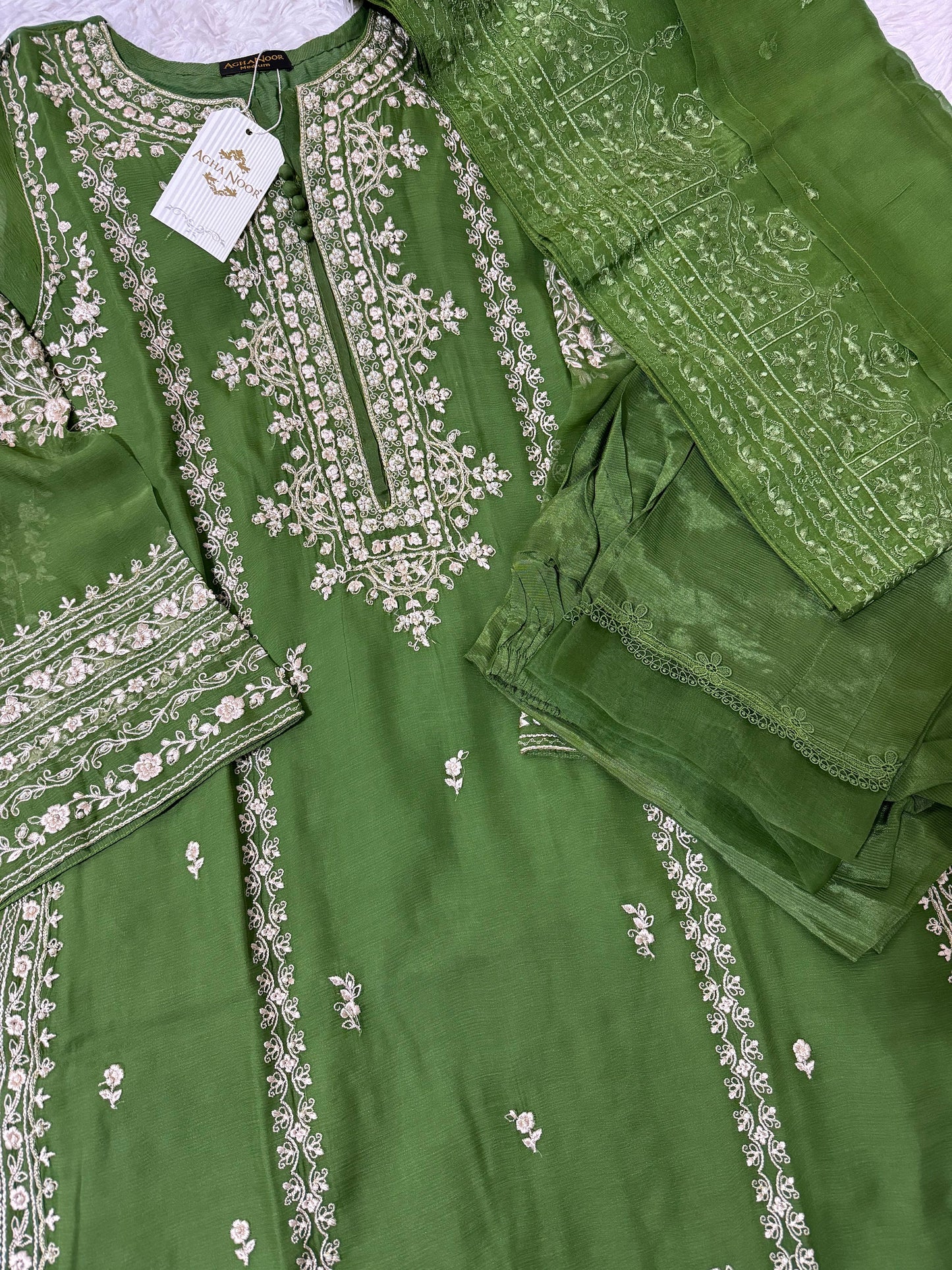 Agha Noor Dress Original Pure 3 Piece Chiffon Embroidered