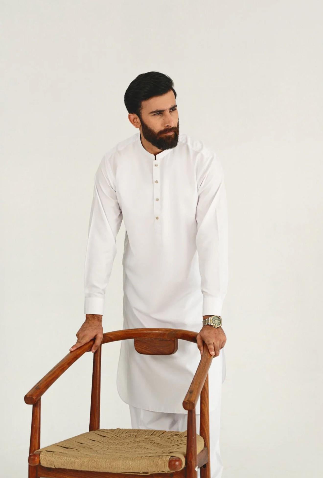 Agha Noor Men's Shalwar Kameez Pakistani Designer White