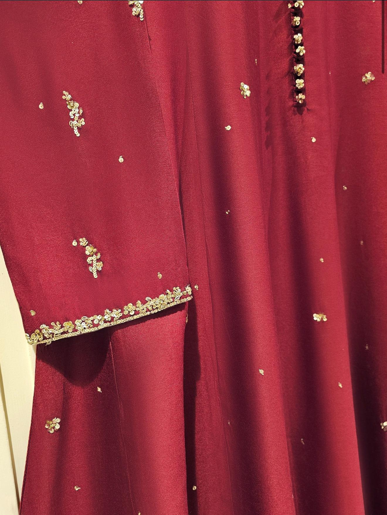 Agha Noor Dress Original 3 Piece Pure Cotton Net Dress Maroon