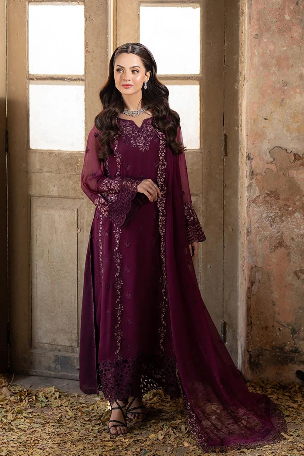 Azure Ensembles Collection 2025 Chiffon Embroidered Dress