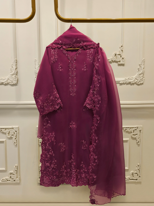 Agha Noor 3 Piece - Pure Organza Embroidered Dress S112915