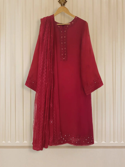 Agha Noor 2 Piece Chiffon Embroidered Dress