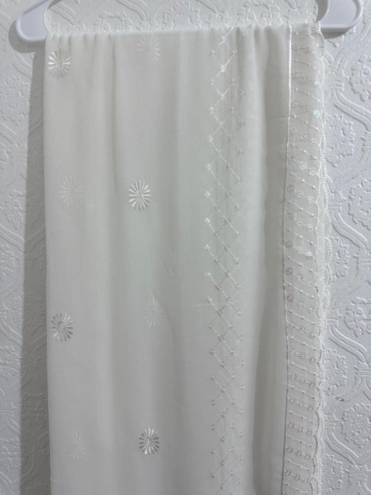 Pure Chiffon Sequins Embroidered Dupatta White