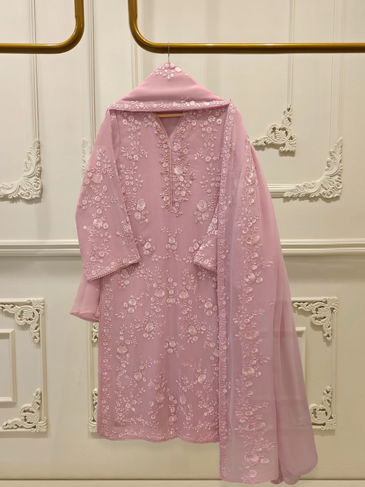 Agha Noor 3 Piece - Pure Chiffon Embroidered Dress S112525