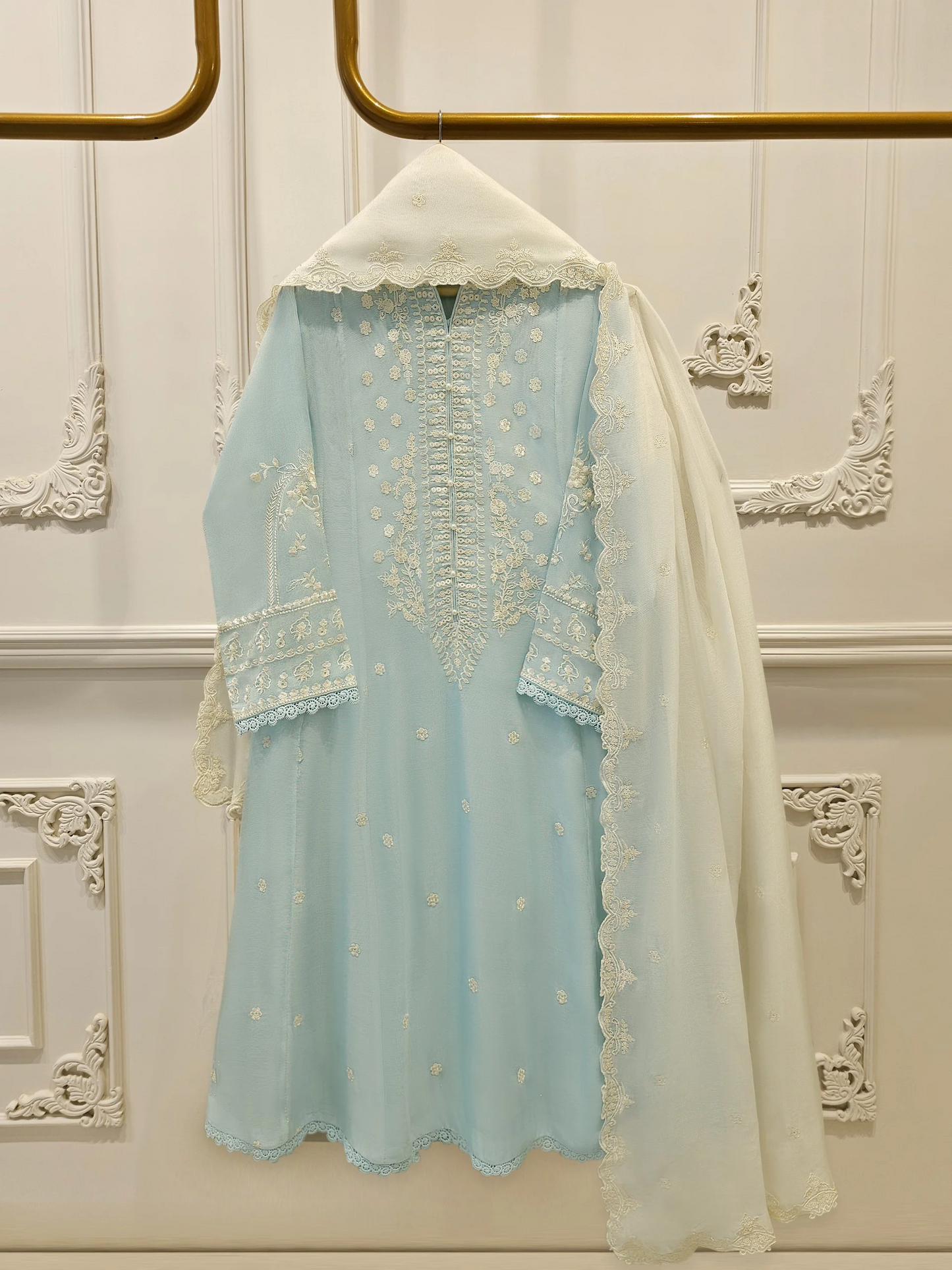 Agha Noor 3 Piece - Pure Embroidered Cotton Net Suit S114254