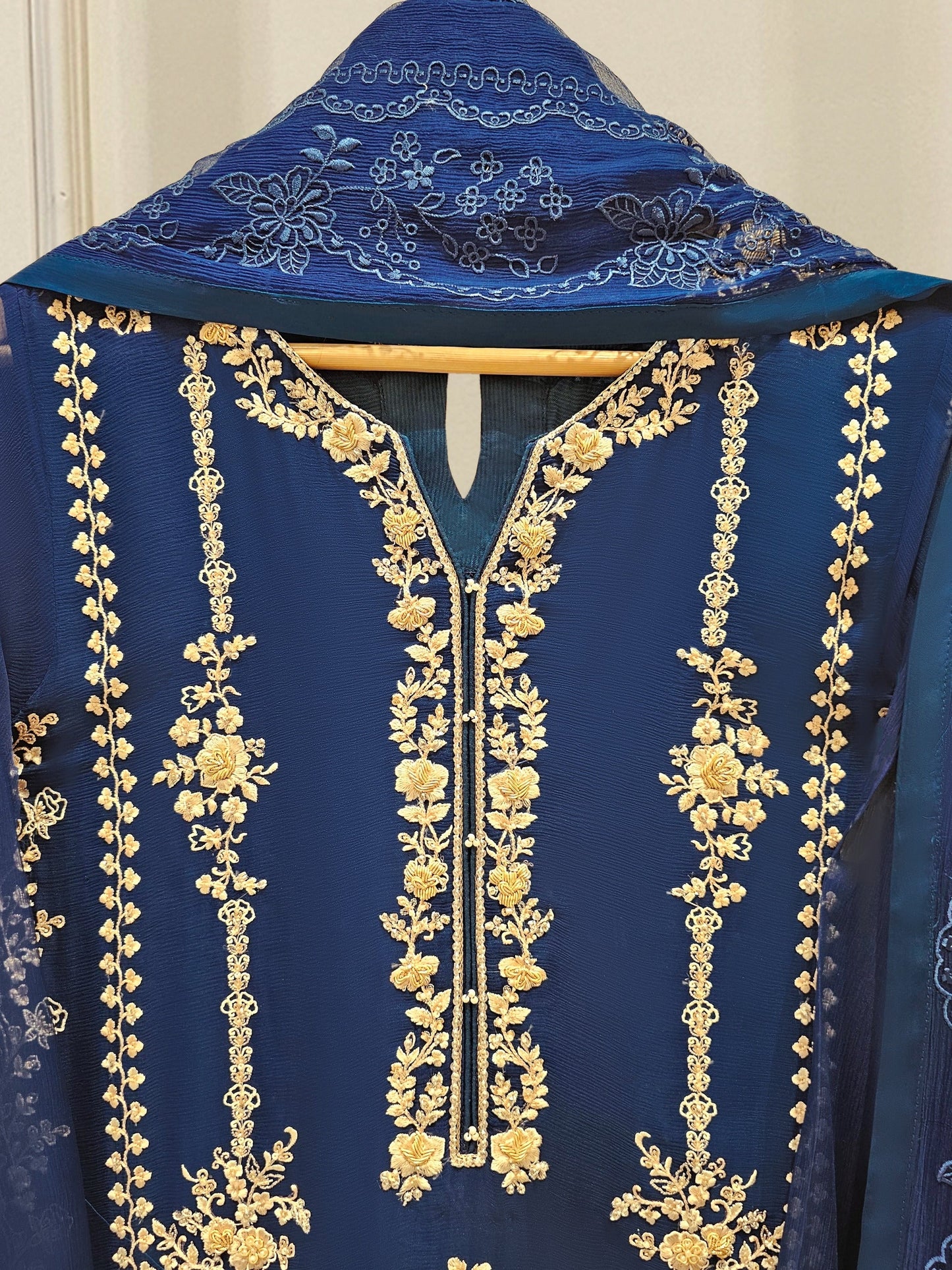 Agha Noor 3 Piece - Pure Chiffon Embroidered Dress