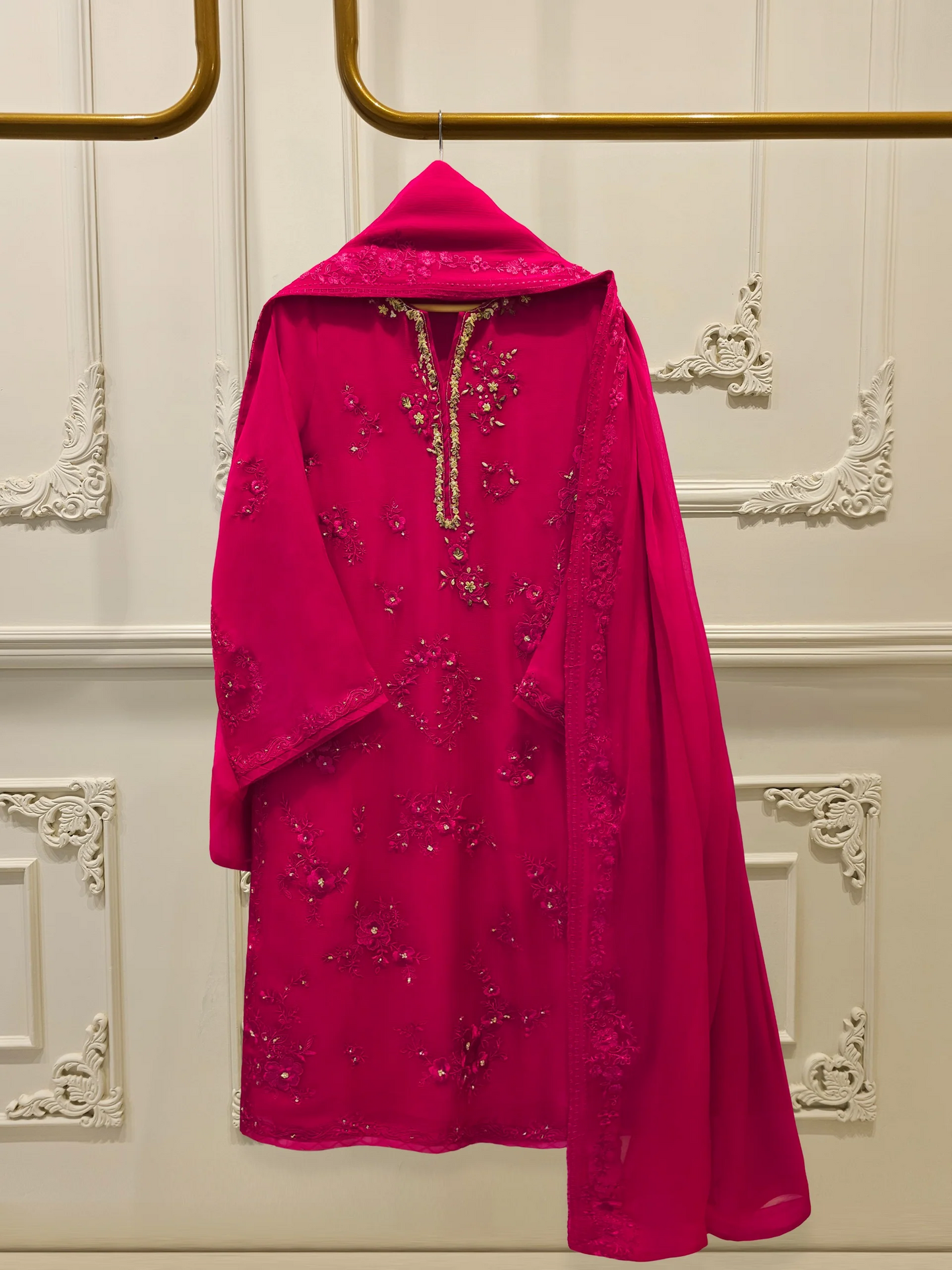 Agha Noor 3 Piece - Pure Chiffon Embroidered Dress S112450