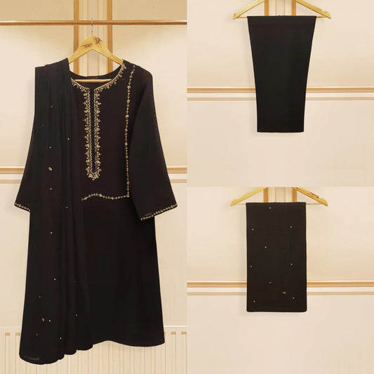 Agha Noor 3 Piece - Pure Cotton Net Embroidered