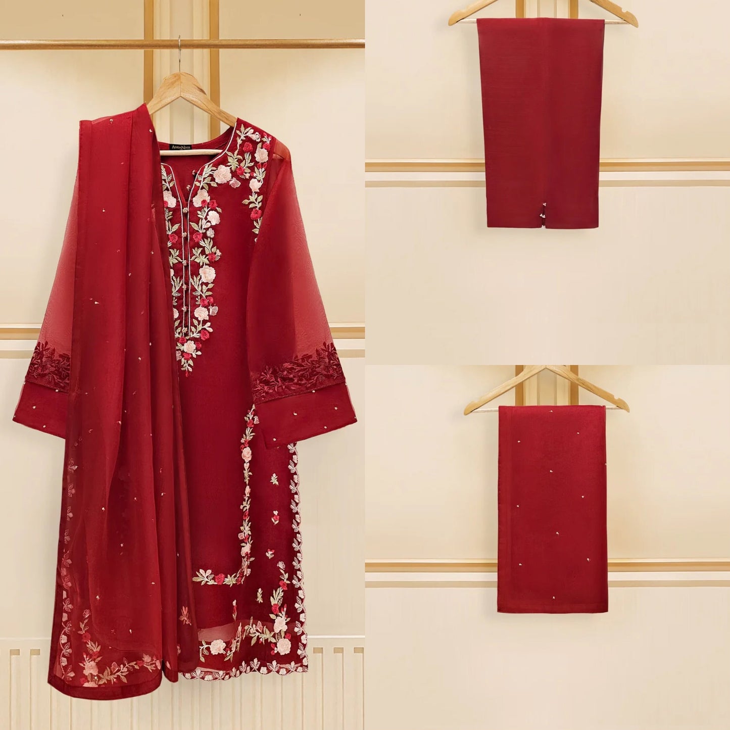 Agha Noor 3 Piece - Organza Embroidered Suit