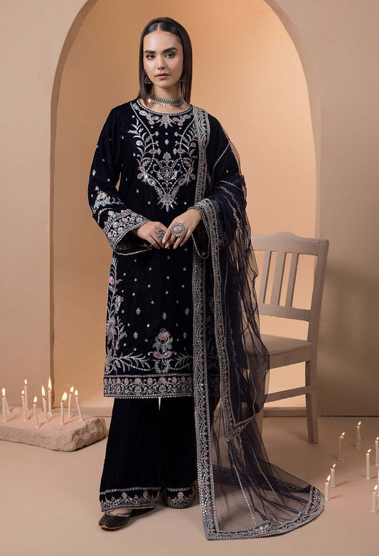 Velvet 3 Piece Embroidered Dress Pakistani Indian Designer Ready To Wear