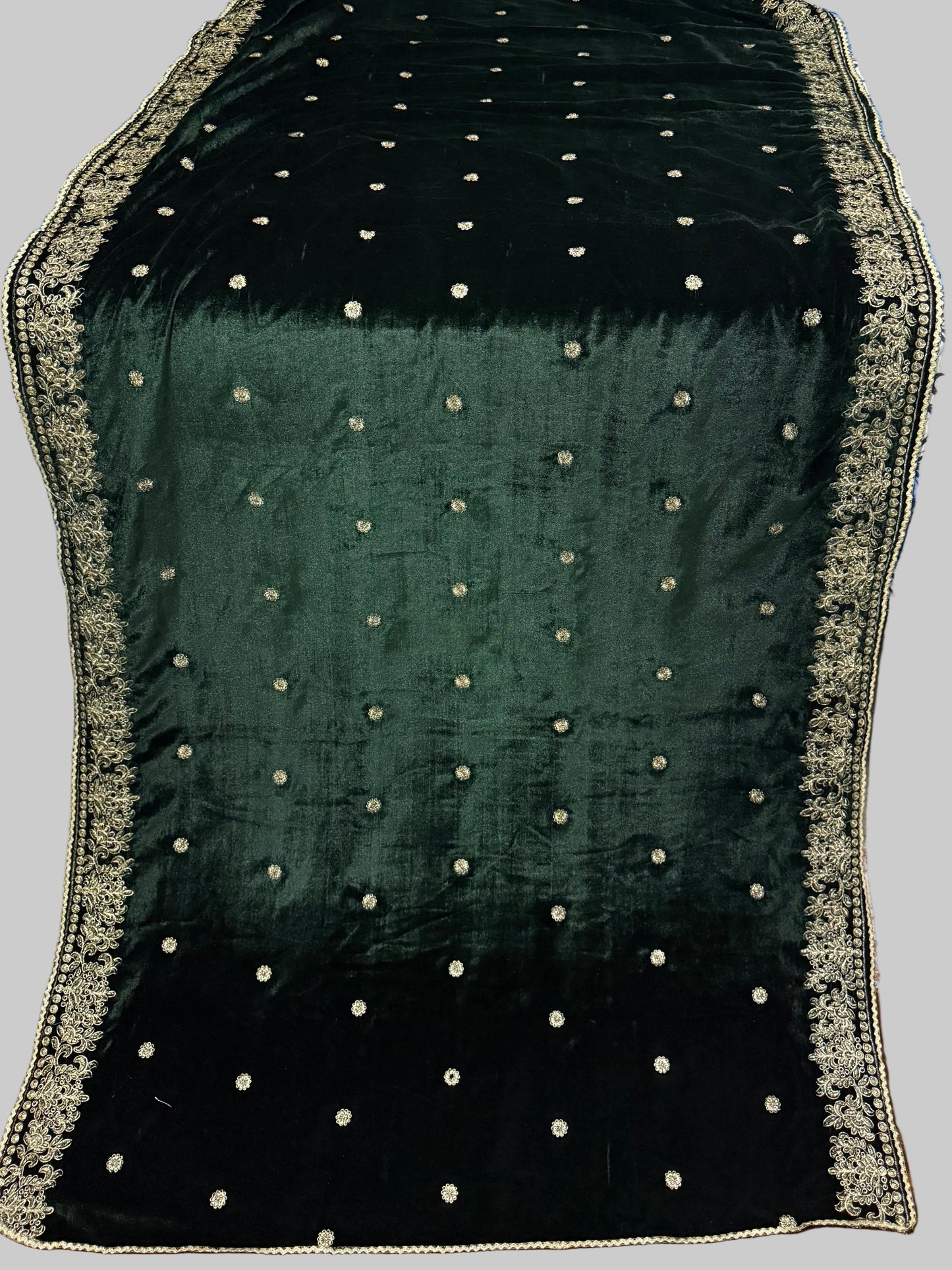 Velvet Zari Embroidered Shawl Green